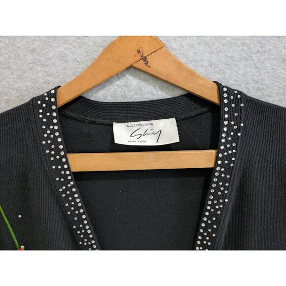 Collection by Shiny NYC Cardigan Womens Black Embroidered Open Front Sweater - Picture 3 of 10